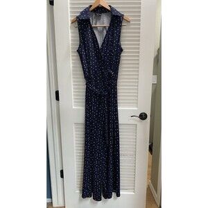 Nina Leonard Navy Blue Geometric Print Sleeveless Jumpsuit XL